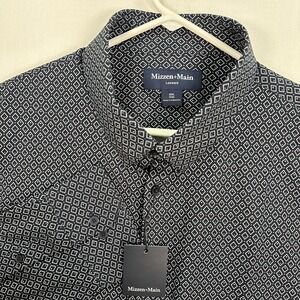 Mizzen+Main Leeward Dress Short Mens 2XL Navy Geometric Trim Fit Long Sleeve NWT